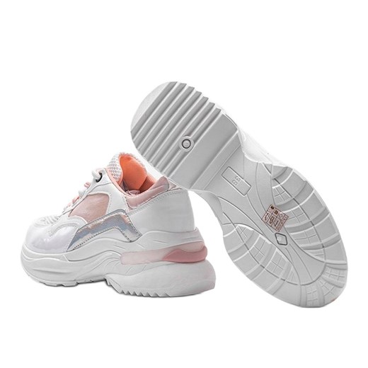 Białe sneakersy z holograficznymi wstawkami Karlie różowe 39 ButyModne.pl okazyjna cena