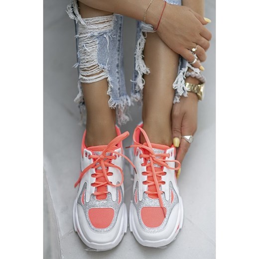 * producent niezdefiniowany Różowe neonowe sneakersy Bling! Bling! białe 40 okazyjna cena ButyModne.pl
