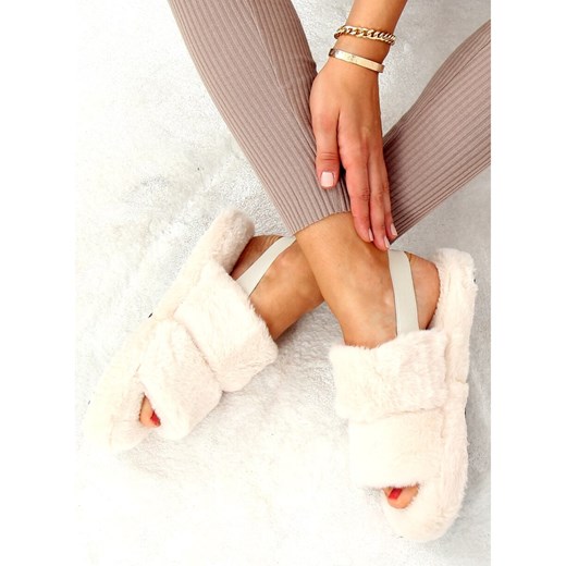 Kapcie damskie futerkowe kremowe N-92 Beige beżowy ecru 38 promocja ButyModne.pl
