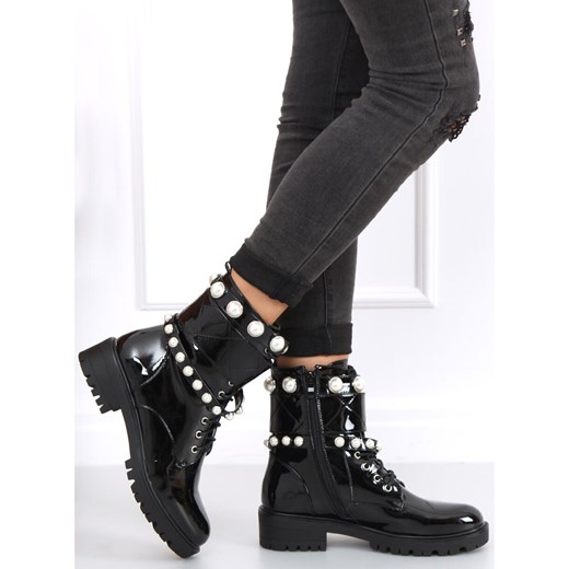 Lakierowane workery z perełkami Beni Black czarne 41 ButyModne.pl