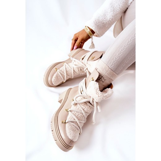 Lewski Shoes Skórzane Botki Trapery Wiązane Lewski Jasnobeżowe 3116 beżowy Lewski Shoes 38 okazyjna cena ButyModne.pl