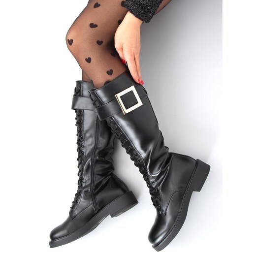Kozaki oficerki sznurowane Naomi Black czarne 39 ButyModne.pl