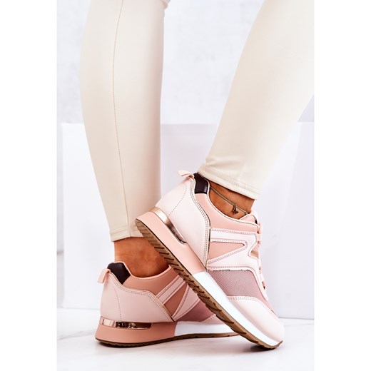 Fs2 buty sportowe damskie różowe na wiosnę płaskie wiązane 