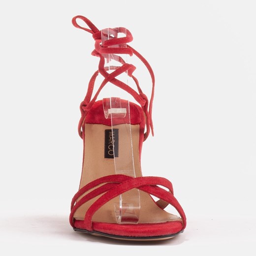 Marco Shoes Eleganckie sandały na szpilce z wiązanym rzemykiem czerwone Marco Shoes 36 ButyModne.pl