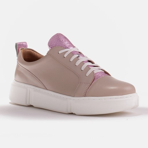 Marco Shoes Beżowe sneakersy z różową wstawką beżowy Marco Shoes 38 ButyModne.pl