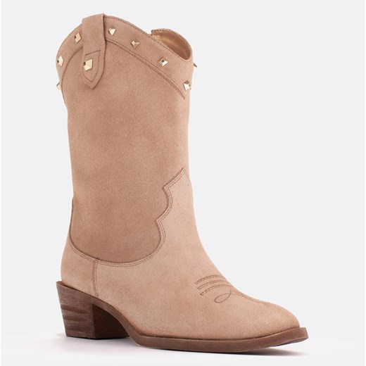 Marco Shoes Kowbojki zamszowe z jetami beżowy Marco Shoes 40 ButyModne.pl