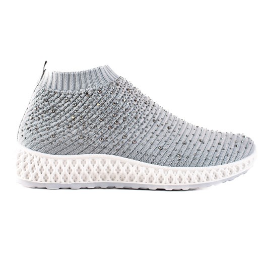 Goodin Wsuwane Sneakersy Z Kryształkami szare 39 ButyModne.pl