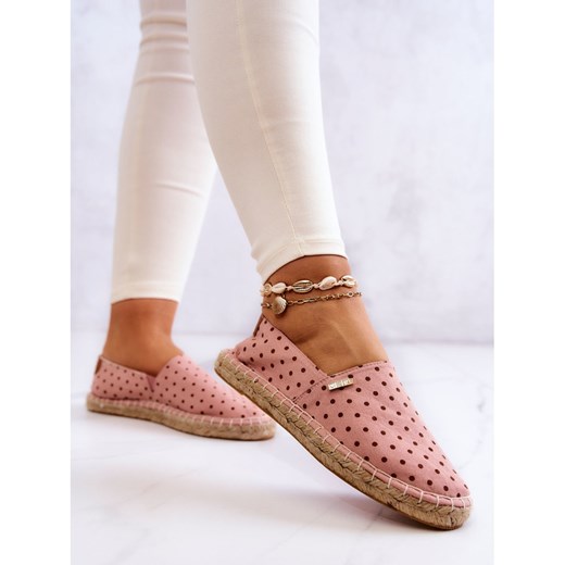 Espadryle damskie BIG STAR różowe z tkaniny letnie płaskie casual z klamrą
