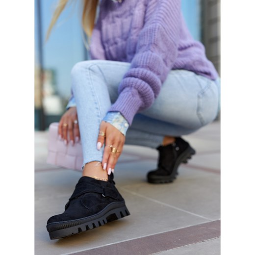 S.Barski Zamszowe Botki Trapery Na Suwak Czarne Remgate 36 ButyModne.pl