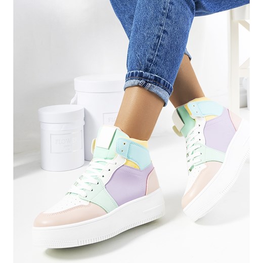 Fioletowe sneakersy za kostkę Dellucci różowe żółte 38 ButyModne.pl promocja