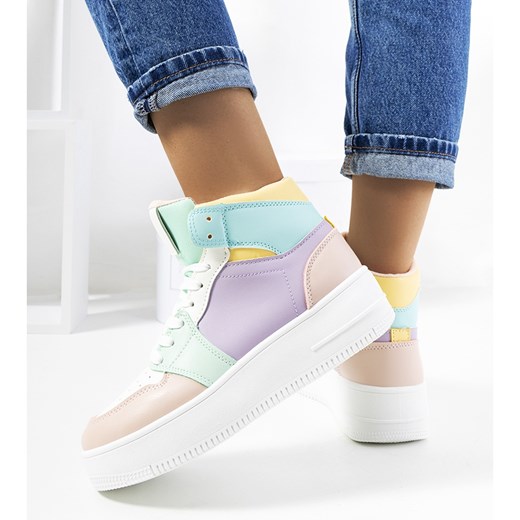 Fioletowe sneakersy za kostkę Dellucci różowe żółte 40 okazyjna cena ButyModne.pl