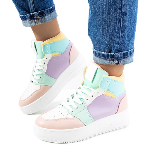 Fioletowe sneakersy za kostkę Dellucci różowe wielokolorowe żółte 40 ButyModne.pl okazja