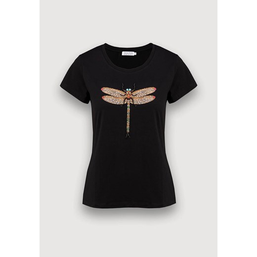 Czarny t-shirt z ważką z koralików Molton S Molton