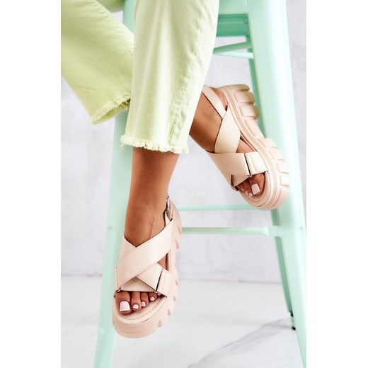 Sandały Skórzane Masywna Platforma Jasny Beż Betti 40 ZAZOO