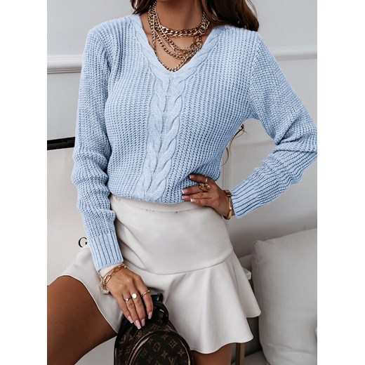 Niebieski sweter z dekoltem w szpic Robyn - niebieski Pakuten S/M okazyjna cena pakuten.pl