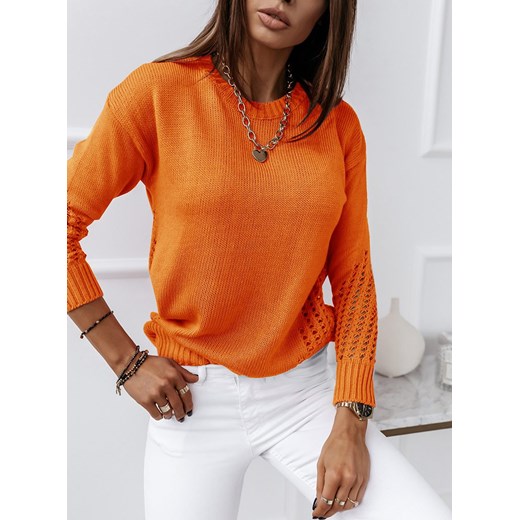 Pomarańczowy ażurkowy sweterek Midheta - pomarańczowy Pakuten S/M promocja pakuten.pl