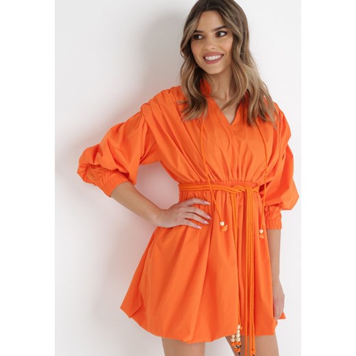 Pomarańczowy sukienka Born2be bombka z paskami w stylu klasycznym 
