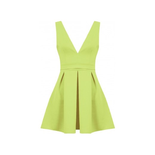 Kloszowana sukienka dekolt w szpic limonkowa are-you-fashion zielony sukienka