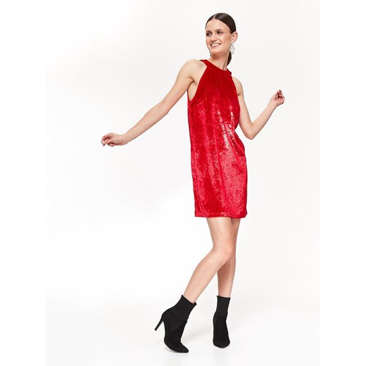 Czerwona sukienka na imprezę, z weluru z połyskiem Top Secret 42 okazyjna cena Top Secret