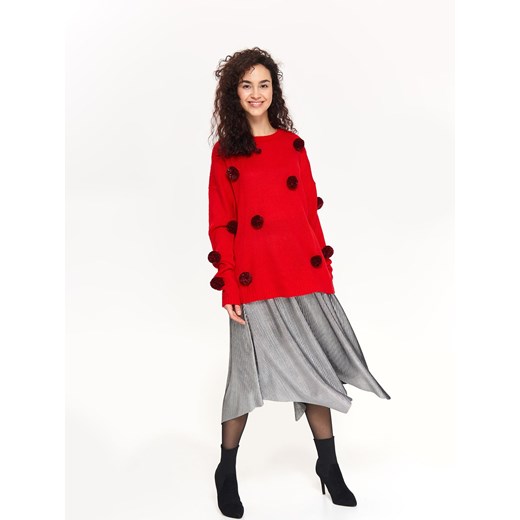 Sweter damski zdobiony pomponami w kontrastowym kolorze Top Secret 36 wyprzedaż Top Secret