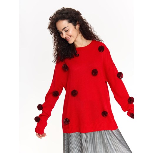Sweter damski zdobiony pomponami w kontrastowym kolorze Top Secret 36 wyprzedaż Top Secret