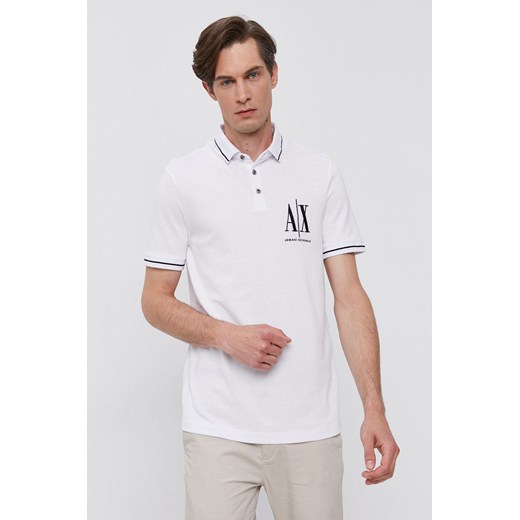 Armani Exchange Polo 8NZFPA.Z8M5Z.NOS męskie kolor biały z aplikacją ze sklepu ANSWEAR.com w kategorii T-shirty męskie - zdjęcie 134992838