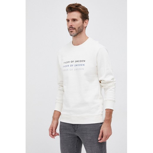 Tiger Of Sweden Bluza bawełniana męska kolor kremowy z nadrukiem Tiger Of Sweden XL wyprzedaż ANSWEAR.com