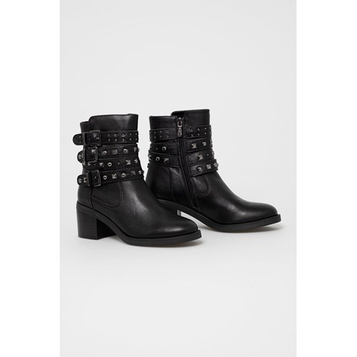 Guess Botki skórzane damskie kolor czarny na słupku Guess 40 wyprzedaż ANSWEAR.com