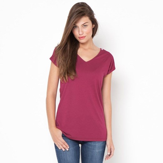 T-shirt z dekoltem w kształcie litery „V”, krótki rękaw, bawełna i modal la-redoute-pl rozowy rękawy