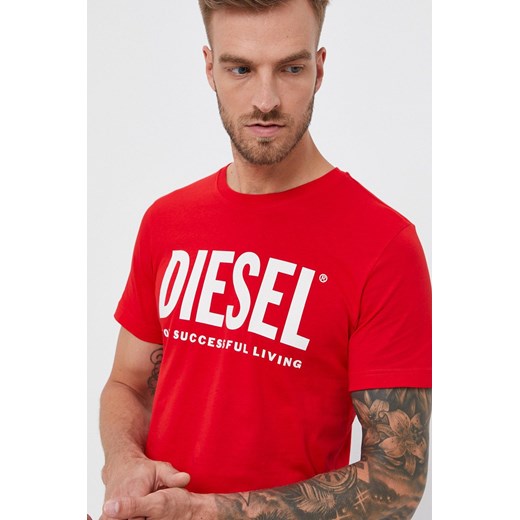 Diesel T-shirt bawełniany kolor czerwony z nadrukiem Diesel L ANSWEAR.com okazja