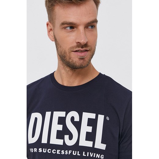 Diesel T-shirt bawełniany kolor granatowy z nadrukiem Diesel S okazyjna cena ANSWEAR.com