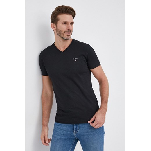 Gant T-shirt bawełniany 234104 kolor czarny gładki ze sklepu ANSWEAR.com w kategorii T-shirty męskie - zdjęcie 135028857