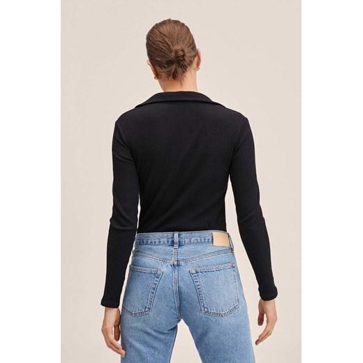 Mango longsleeve Nautic damski kolor czarny z kołnierzykiem Mango L ANSWEAR.com