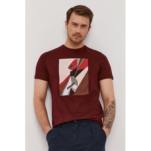 Baldessarini T-shirt męski kolor bordowy z nadrukiem 50 wyprzedaż ANSWEAR.com