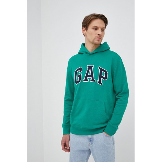GAP bluza bawełniana męska kolor turkusowy z kapturem z aplikacją Gap M ANSWEAR.com