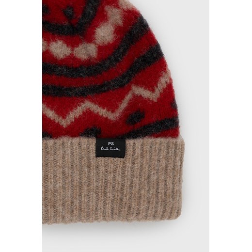 PS Paul Smith Czapka wełniana kolor czerwony z grubej dzianiny Ps Paul Smith ONE ANSWEAR.com