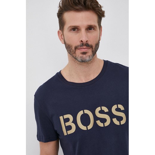 Boss T-shirt bawełniany kolor granatowy z nadrukiem XL ANSWEAR.com