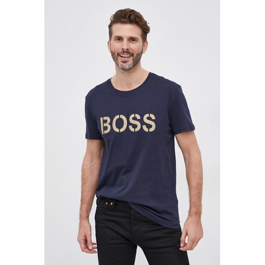 Boss T-shirt bawełniany kolor granatowy z nadrukiem L ANSWEAR.com