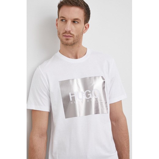 Hugo T-shirt męski kolor biały z nadrukiem M ANSWEAR.com