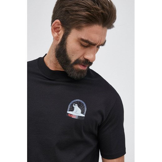 Hugo T-shirt bawełniany kolor czarny z nadrukiem XXL ANSWEAR.com