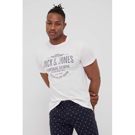Premium by Jack&amp;Jones t-shirt bawełniany kolor beżowy z nadrukiem Premium By Jack&jones XL ANSWEAR.com