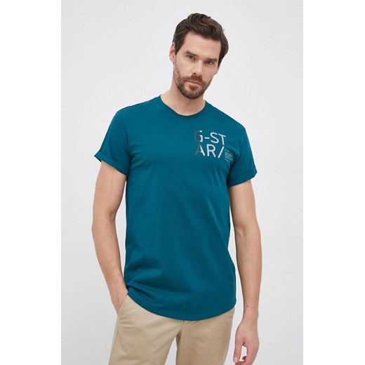 G-Star Raw T-shirt bawełniany kolor zielony z nadrukiem XL ANSWEAR.com