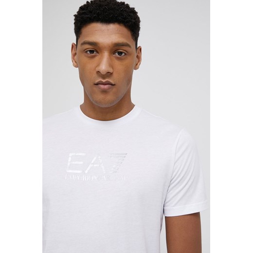 EA7 Emporio Armani T-shirt bawełniany kolor biały z nadrukiem S ANSWEAR.com