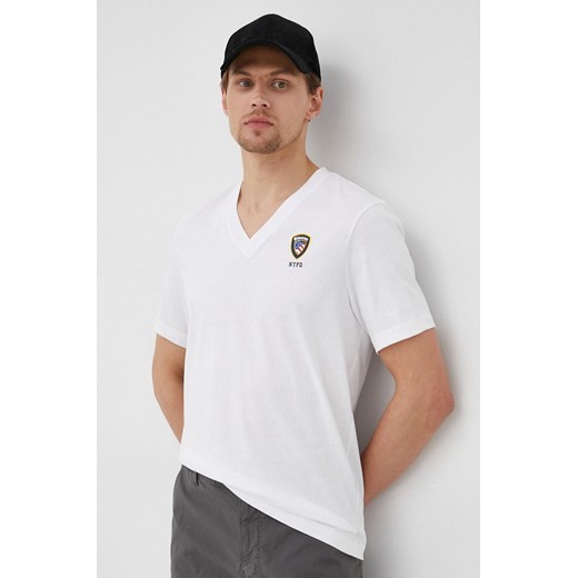 Blauer t-shirt bawełniany kolor biały z nadrukiem XL ANSWEAR.com