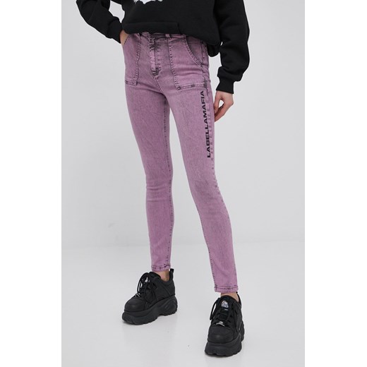 LaBellaMafia jeansy damskie kolor różowy high waist Labellamafia L wyprzedaż ANSWEAR.com
