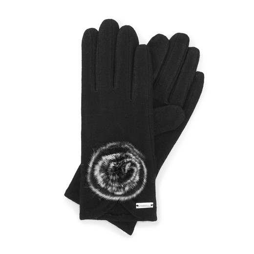 Damskie rękawiczki z puszkiem czarne ze sklepu WITTCHEN w kategorii Rękawiczki damskie - zdjęcie 135120549