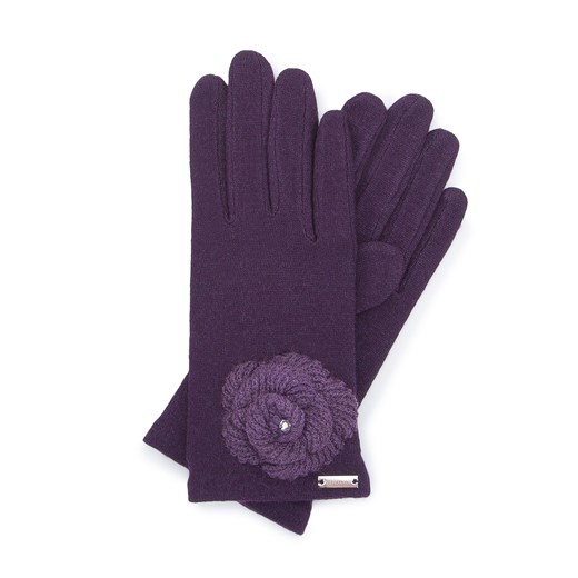 Damskie rękawiczki z włóczkowym kwiatkiem ze sklepu WITTCHEN w kategorii Rękawiczki damskie - zdjęcie 135120558