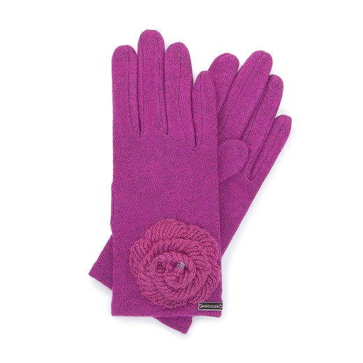 Damskie rękawiczki z włóczkowym kwiatkiem ze sklepu WITTCHEN w kategorii Rękawiczki damskie - zdjęcie 135120559