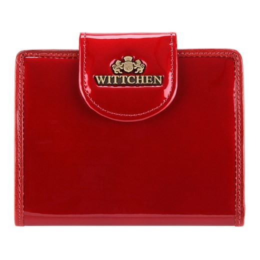 Damski portfel ze skóry lakierowany z ozdobną napą czerwony ze sklepu WITTCHEN w kategorii Portfele damskie - zdjęcie 135129507