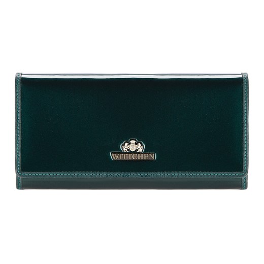 Damski portfel ze skóry lakierowany poziomy ciemny zielony ze sklepu WITTCHEN w kategorii Portfele damskie - zdjęcie 135130946